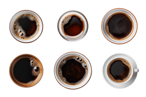 Haut vue une tasse de café collection isolé sur transparent Contexte. ai généré png