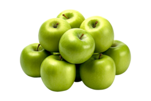 A group of piled green apples isolated on transparent background. png