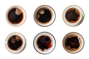 Top view a cup of coffee collection isolated on transparent background. ai generated png