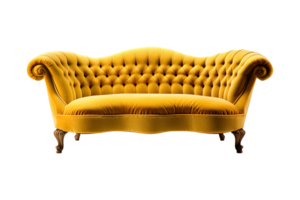 Sofa deco style in yellow isolated on transparent background. Front view. Series of furniture. ai generated png