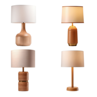 Wooden table lamp collection isolated on transparent background. ai generated png