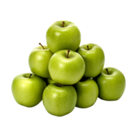 A group of piled green apples isolated on transparent background. ai generated png