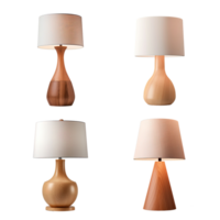 Wooden table lamp collection isolated on transparent background. ai generated png