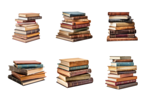 a pile of old books collection isolated on a transparent background. ai generated png