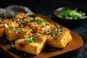 coreano ajo un pan en el cocina mesa comida fotografía ai generado foto