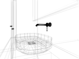 abstrait esquisser conception de compteur Haut dans le salle de bains , 3d le rendu png