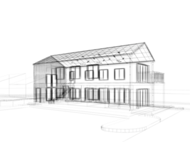 sketch design of house , 3d rendering wire frame png