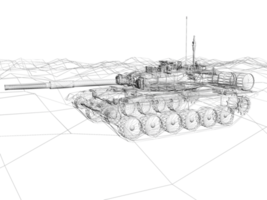 battle tank on sand  ,3d rendering wireframe png