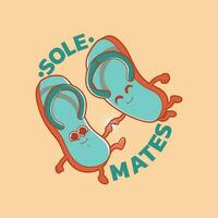 Pair of Beach Sandals in love vector illustration. Funny, relation, graphic design concept.