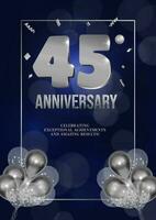 Anniversary celebration flyer silver numbers dark background design with realistic balloons 45 vector