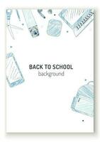 School supply and e-learning colored pencil style design vertical poster vector