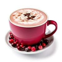 Cranberry cinnamon latte in a black cup isolated on white background photo