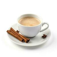 Spiced chai tea in a white cup isolated on white background photo