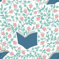 Seamless pattern with book and flowers vector