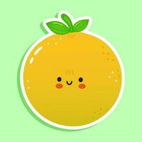 Sticker Grapefruit character. Vector hand drawn cartoon kawaii character illustration icon. Isolated on green background. Grapefruit character concept