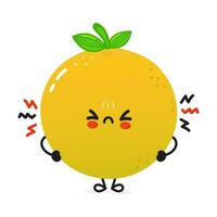 Angry Grapefruit character. Vector hand drawn cartoon kawaii character illustration icon. Isolated on white background. Sad Grapefruit y character concept
