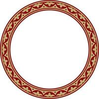 Vector red and gold round Kazakh national ornament. Ethnic pattern of the peoples of the Great Steppe, .Mongols, Kyrgyz, Kalmyks, Buryats. circle, frame border