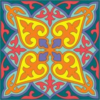 Vector beautiful square oriental kazakh national color red yellow green orange ornament pattern folk art