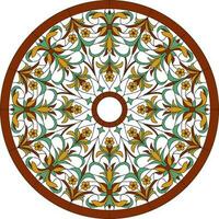 Vector illustration for a stained glass window with a floral motif. Pattern for a stained-glass window from a contour and fragments for a round ceiling or window.
