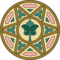 Vector colored round ancient Byzantine ornament. Classical circle of the Eastern Roman Empire, Greece. Pattern motifs of Constantinople