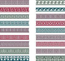 Vector seamless set of different Greek ornaments. Meander borders, frames of Ancient Greece.