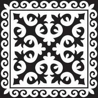 Vector black monochrome square Kazakh national ornament. Ethnic pattern of the peoples of the Great Steppe, .Mongols, Kyrgyz, Kalmyks, Buryats