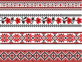 Vector set of Ukrainian seamless ornaments. Borders and frames in the national Slavic style. Cross stitch patterns