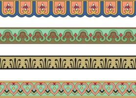 Vector colorful set of seamless Chinese borders. Endless ornaments of oriental peoples, korea, taiwan, china, hong kong, indonesia.