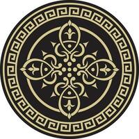 Vector round greek gold on the black background ornament. Meander in a circle. Circular pattern. The architecture of ancient Rome. gold coin