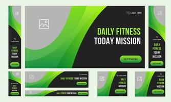 Customizable black and green color fitness gym social media post banner template vector