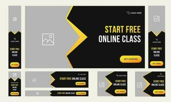 Vector illustration free class learning set of web banner