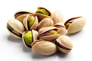 pistachios white isolated background Food Photography AI Generated photo