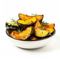 Roasted acorn squash with maple glaze isolated on white background photo