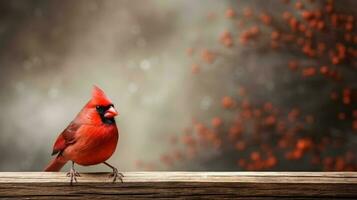 Red cardinal on snow background with empty space for text photo