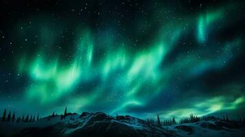 Celestial display of Northern Lights with empty space for text photo