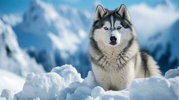 Husky dog on snow background with empty space for text photo