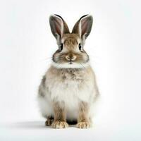 Snowshoe hare in winter isolated on white background photo