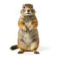 Winter arctic ground squirrel isolated on white background photo