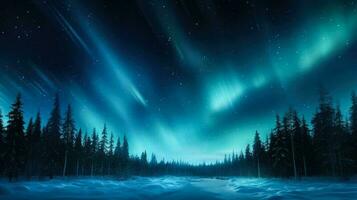 Northern Lights dancing in the winter sky with empty space for text photo