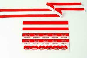 ribbon, red and white flag of Indonesia independence day August 17th, stiker i love indonesia, isolated on white background photo