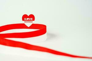 ribbon, red and white flag of Indonesia independence day August 17th, stiker i love indonesia, isolated on white background photo