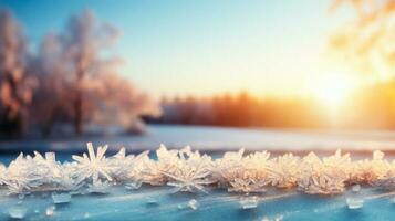 Frosty morning sunrise background with empty space for text photo