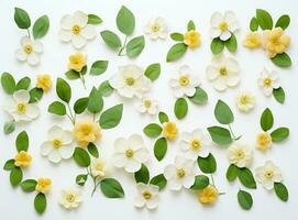White flowers and leaves background photo