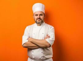 cocinero en vívido naranja antecedentes foto