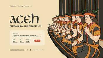 Landing page with indonesian illustration Saman Dance from aceh design template vector