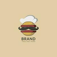 Chef Burger vector logo design. Burger logo design creative illustration. Combination concept between burger and chef. Suiteble for your burger business etc