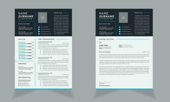 Modern Resume with Cv Template and Cover Letter Black Header Design vector