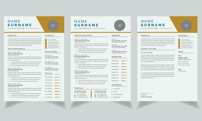 Yellow Header  Resume Layout with Cv Template and Cover Letter