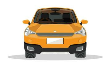 Vector or Illustrator front view of car. Electric vehicle car orange color. Separating the front and interior layers of the car. Isolated white background.