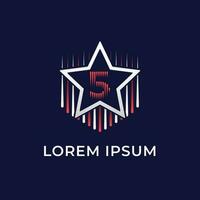 letter 5 line style in stars shapes vector